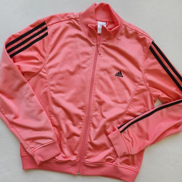 Adidas Peach Pink Full-Zip Track Jacket Stripes Sporty Athletic Glam Feminine - Picture 4 of 11